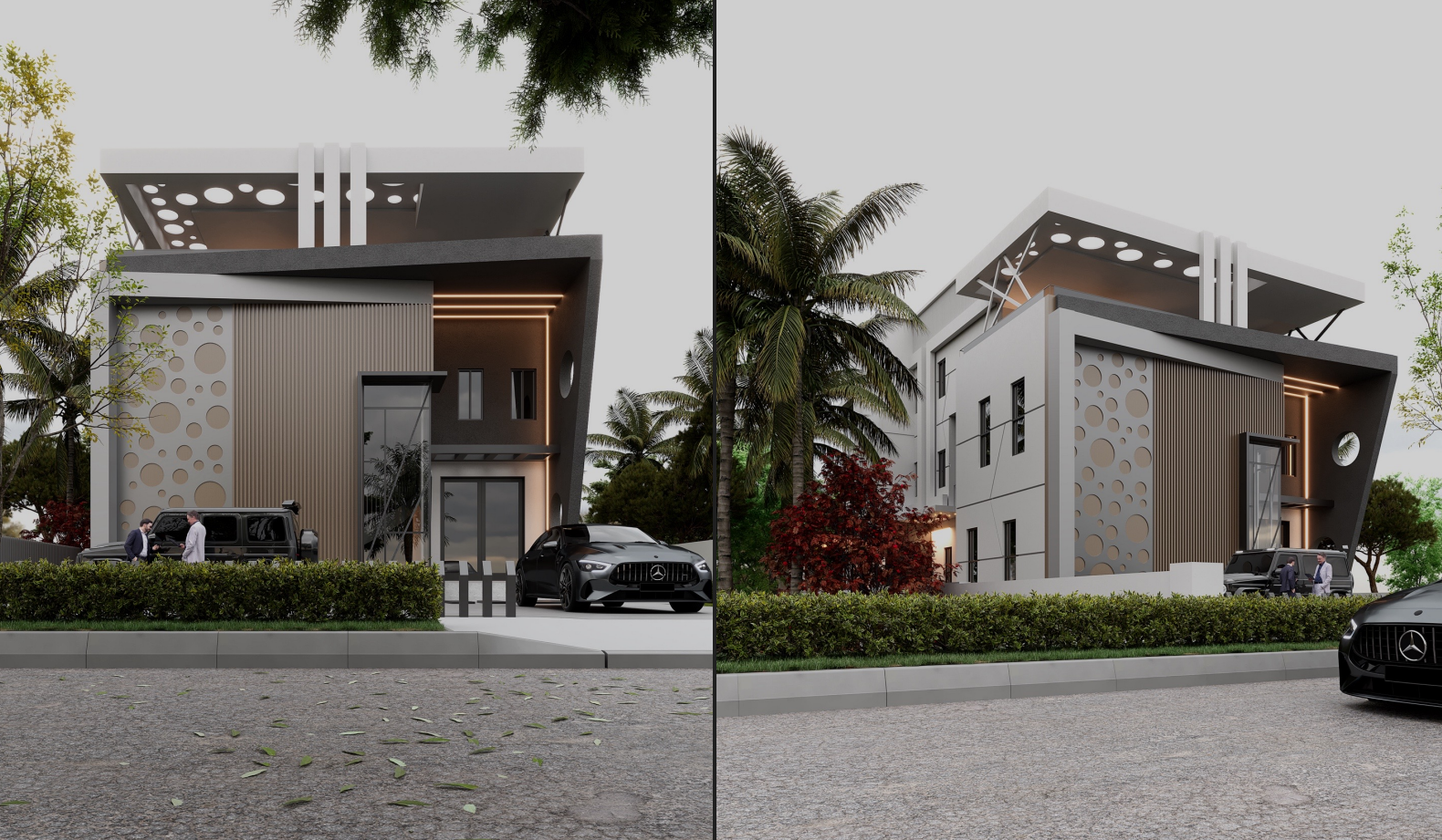Villa architecturale à façade sculpturale / Conception & modélisation 3D