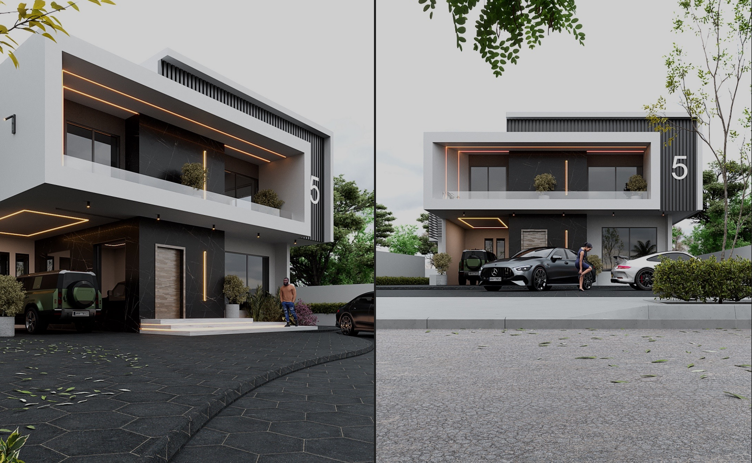Villa dark luxury R+1 / Architecture premium & rendu 3D haute définition
